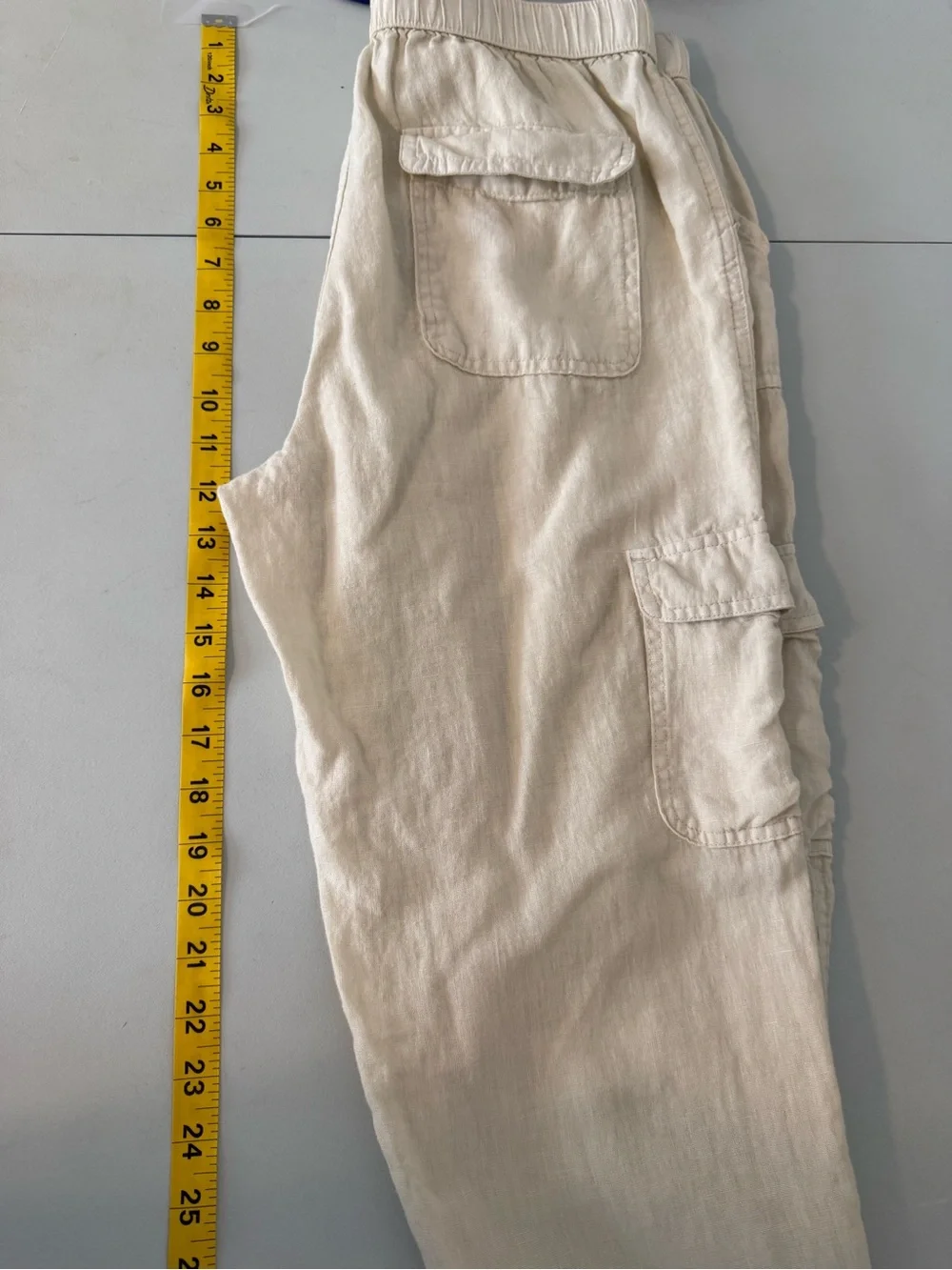 Linen CargoJoggers Women Medium Cream Pull On Draw String Streetwear Gorpcore